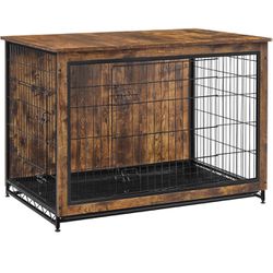 Brown Wash Wood Dog Cage In Box 