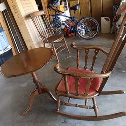 Antique Rocking Chair And Foldable Wood Table
