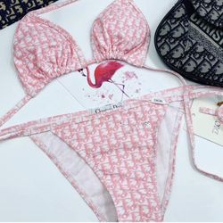 DIOR PINK AND WHITE RHINESTONE BIKINI 