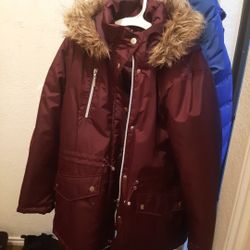 Long Quited Parka Coat With Fur Trimmed Hood