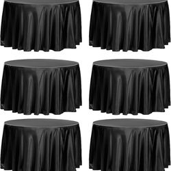 6 PCS 108 inch Black Round Satin Tablecloth,Premium Silky Table Cloth Smooth Fabric Table Cloth Cover Bright Sikly Satin Tablecloths for Wedding Party