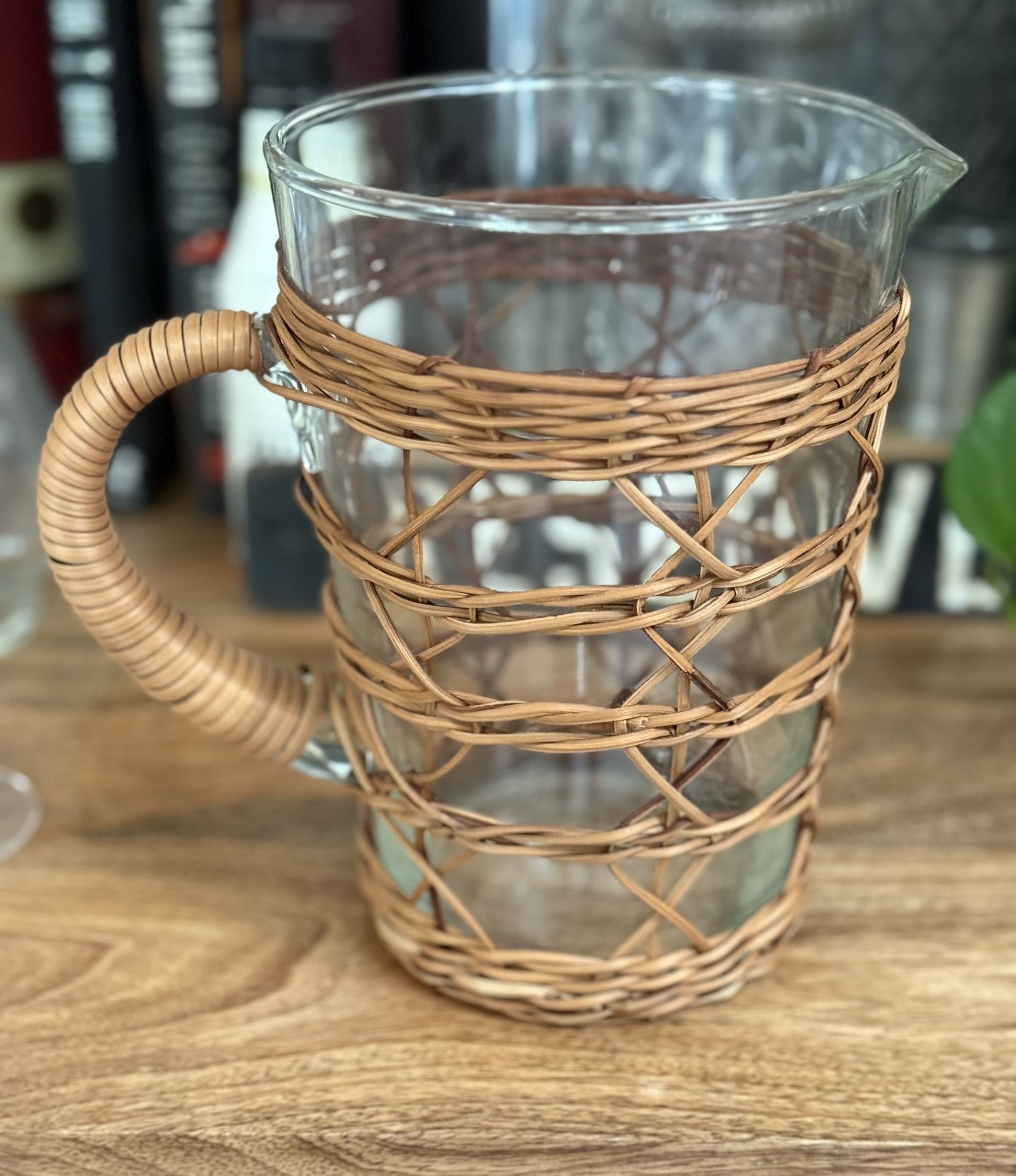 Glass Rattan Wrapped Pitcher