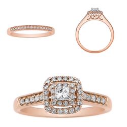 14k rose gold and diamond engagement set