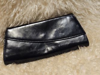 Vintage Midcentury Black Leather Envelope Clutch Bag Pirse