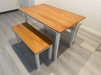 Zinus Becky 45 Inch Wood Dining Table with Two Benches/Farmhouse Solid Wood