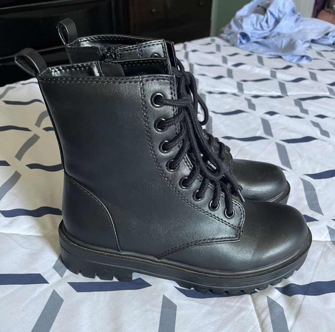 Black Leather Combat Boots
