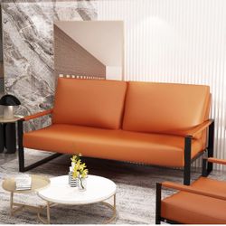 Orange Modern PU Leather Loveseat Sofa / Couch w/ Metal Frame [NEW]  <Assembly Req> 