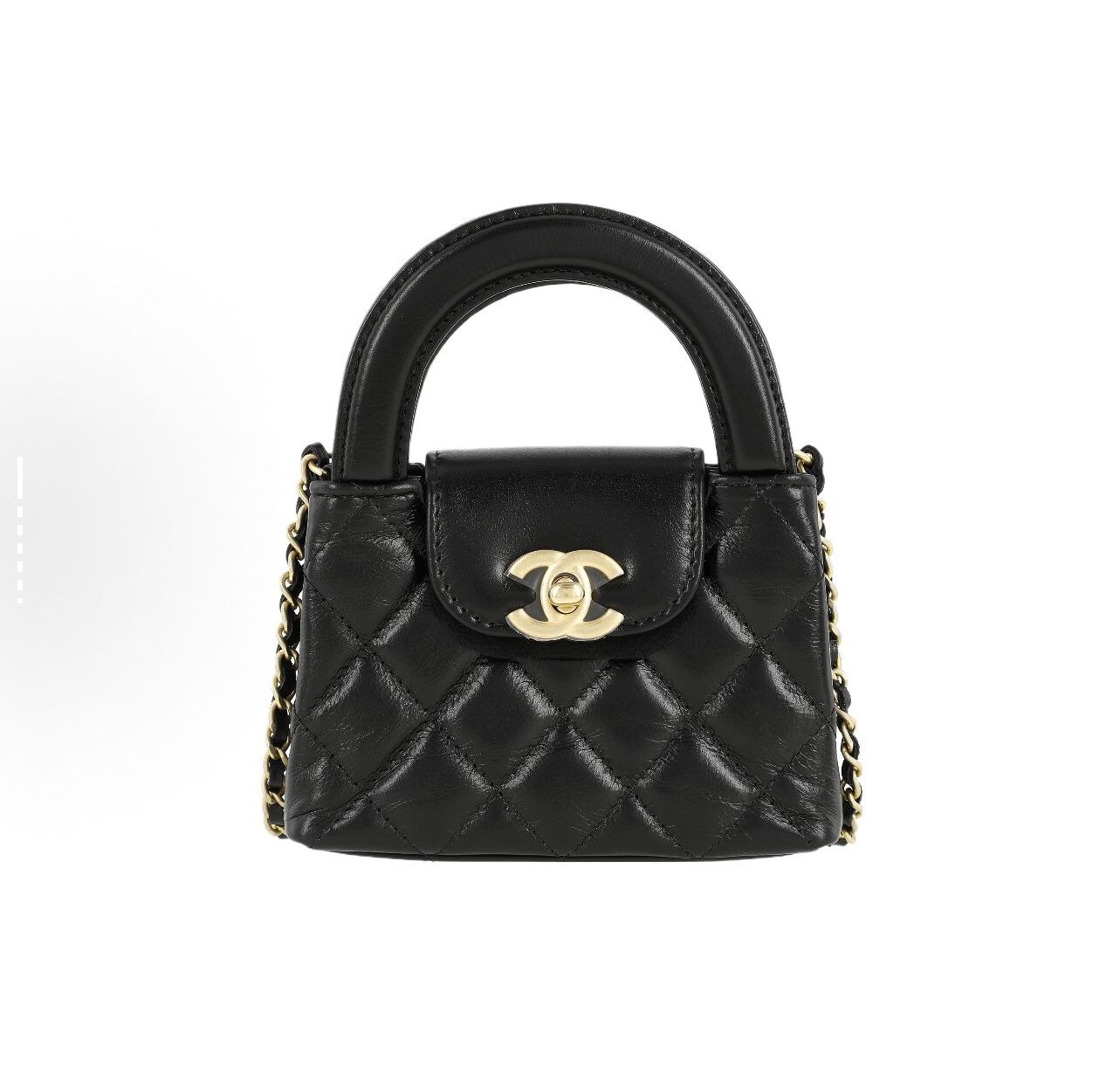 CHANEL23K/24P Kelly Gold Diamond Chain with Handle Mini Shopping Bag Lychee Pattern Cowhide Handbag Single Shoulder Handbag Super Mini(610)38