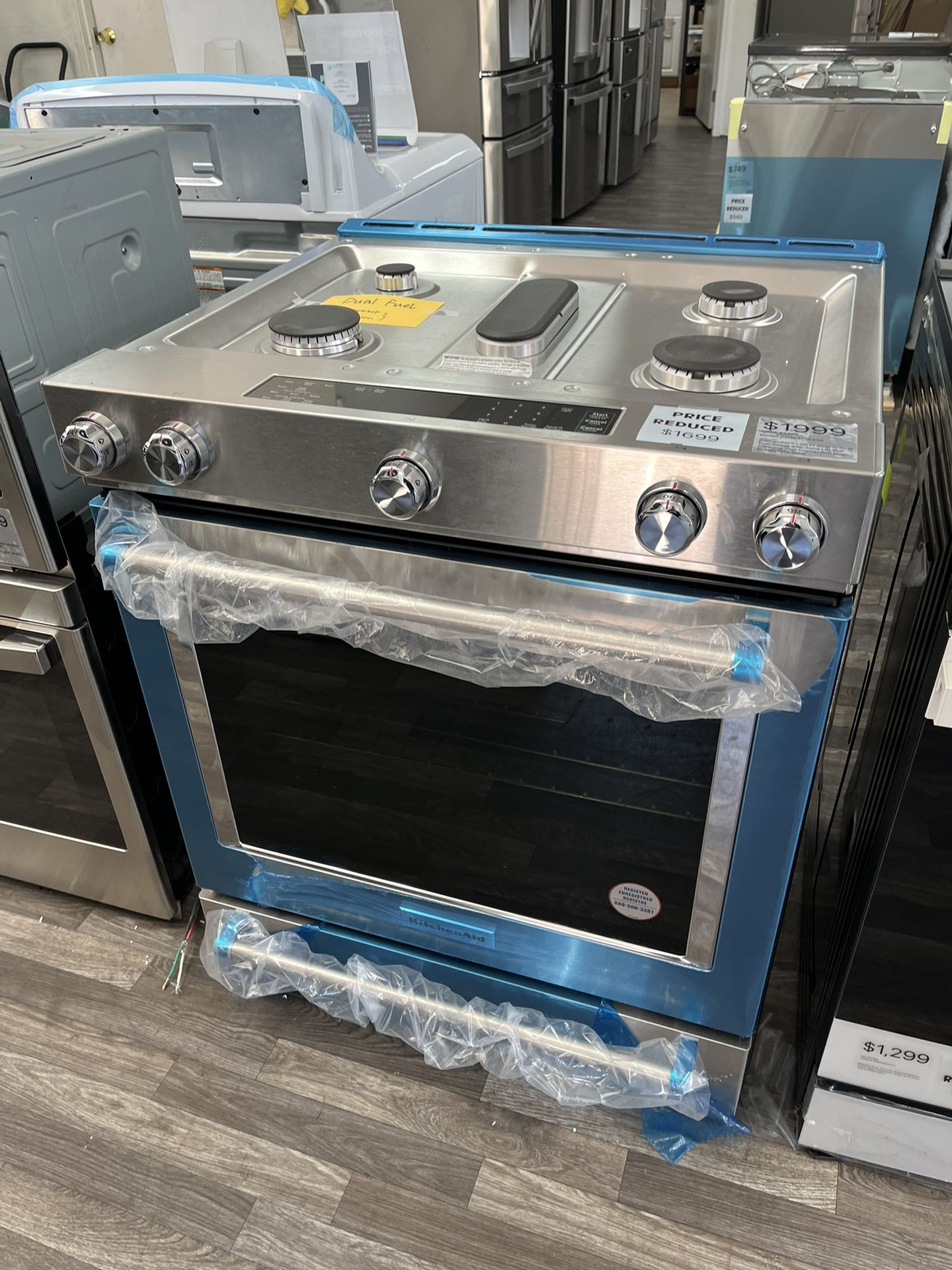 $1999 Kitchenaide 7.1 Cu Ft Slide In Dual Fuel Range Self Cleaning Oven, 1 Yr Warranty, Open Box
