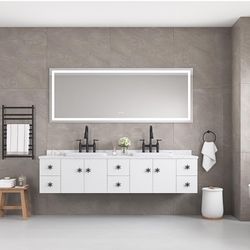 LED Bathroom Mirror, 72x30 Inch Vanity Mirror with Anti Fog Function, Smart Touch, Frameless Dimmable Wall Mounted Makeup Mirror for Home Farmhouse, W
