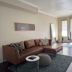 Custom made full grain leather sectional sofa