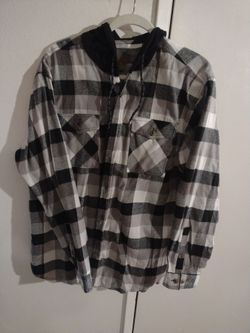 Hooded Flannel Plaid Button-Up Shirt