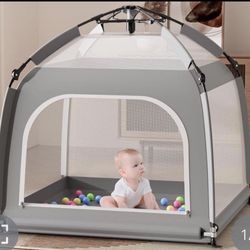 Hsaaen Foldable Baby Playpen - Indoor & Outdoor Playpen For Babies And Toddlers - Pop Up Baby Beach Tent With Canopy & Travel Bag, Portable Baby Play 