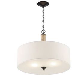 Rambrij Dimmable Drum Chandelier. 19.5'' H X 24'' W X 24'' D. Finish:  Oil Rubbed Bronze. Shade Color: Off-White Fabric. MSRP $715.00 Our Price $371 +