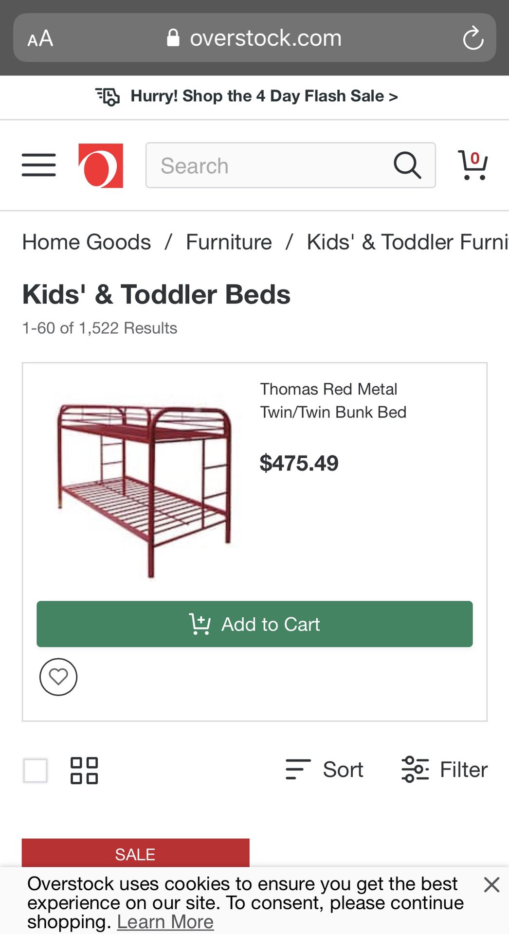 Red metal bunk bed