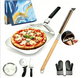 NEW 6Pcs Pizza Oven Accessories Kit - 12x14 Inch Foldable Aluminum Pizza Peel Paddle