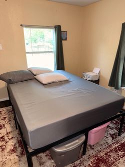 LIKE NEW Queen Memory Foam Mattress AND Metal Bed Frame