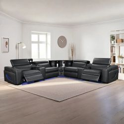 Brand New Power Reclining Air Leather Sectional W/ LED/ Mini Fridge/ Charging 