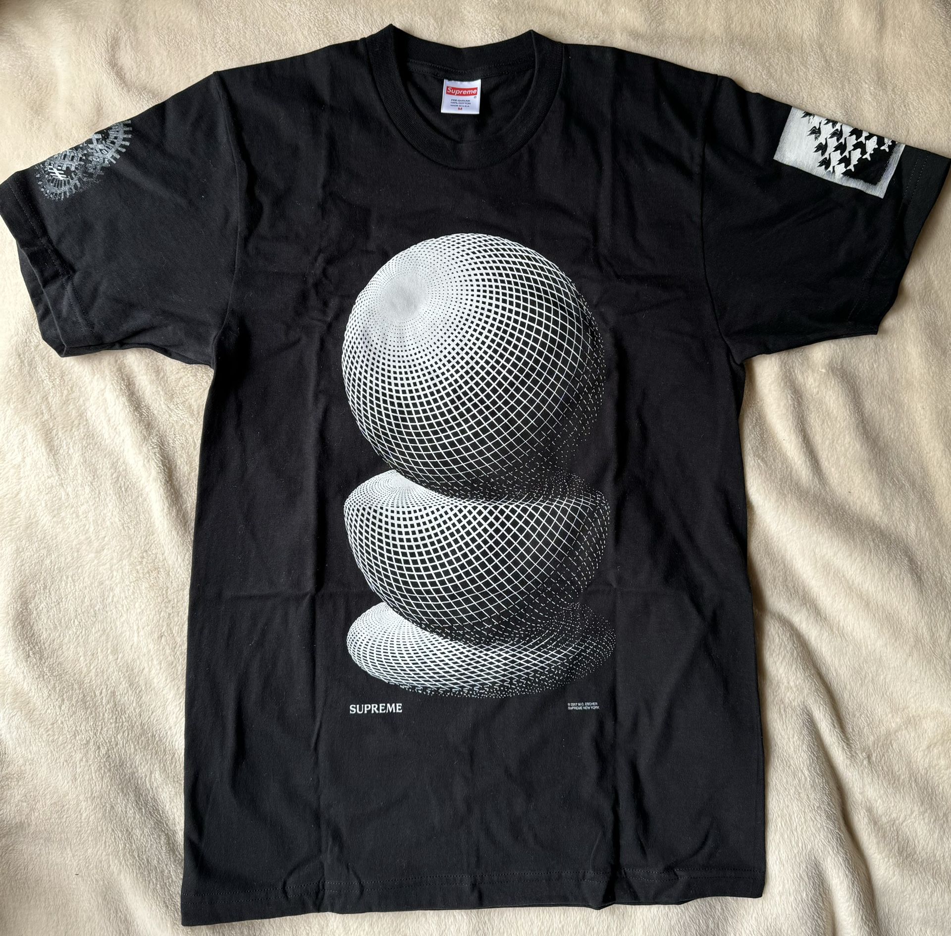 2017 Black Supreme M.C Escher Three Spheres Tee - M