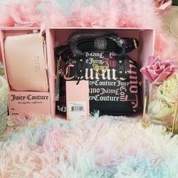 Juicy Couture Black Multicolor Bowler Bag & Pink Wristlet Set NWT 