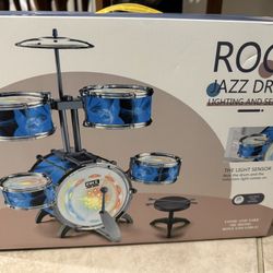 Juego de batería para niños pequeños con kit de batería de 5 jazz y luces (controlado por vibración) y aleación, instrumentos musicales, juguetes para