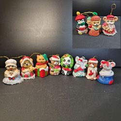 Christmas Lil Chimers Bisque Ornaments Jasco Set of 11 Bells 1980’s Vintage Decor
