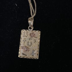 14k Gold 3Tone Lucky Pendant 