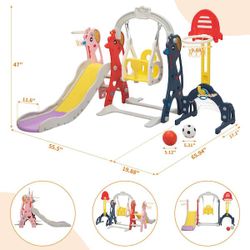 Multicolor 5 in 1 Toddler Slide and Swing Playset Indoor Outdoor Play Ground, Red Plus Yellow, NEW