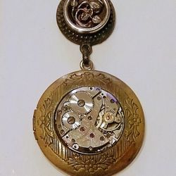 Steampunk Watch Movement Locket With Mirror And Chain