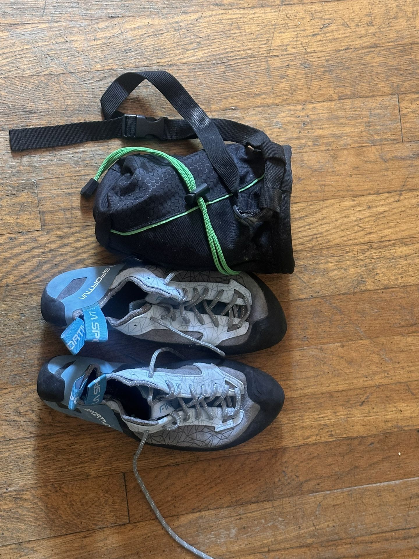 Climbing Gear (shoes ,chalk Bag And Belt Extender