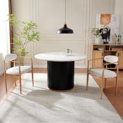 Modern White Boucle Upholstered Dining Chair (Set of 2), Wood Grain Metal Frame Armchair for Kitchen Restaurant