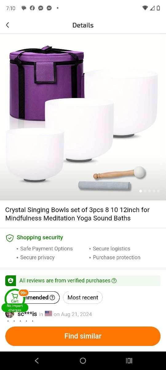 Crystal Singing Bowls Perfect Pitch Sound 8",10",12" Set 9f 3 432 Htz
