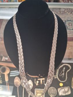 Silver Braided Herringbone Chain Necklace