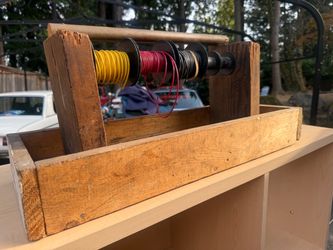Vintage folk art, handmade wood wire pool holder, Caddy