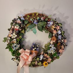 Spring Floral Wreath w/ Birds & Birdhouses