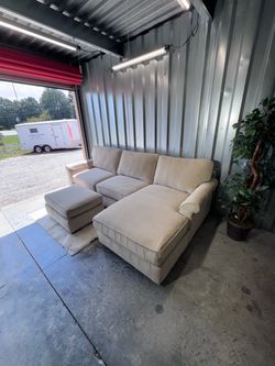 (Delivery) Plush Beige Sectional Sofa / Couch with Chaise and Ottoman