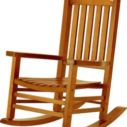 Wooden Oversized Porch Rocker Chair with High Back and Armrest, All Weather Slatted Rocker for Backyard, Garden, 400 lbs Support, Natural