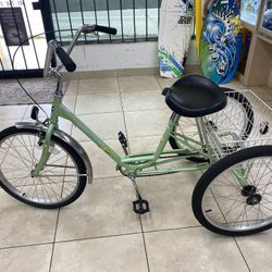 Miami Sun Adult Tricycle 1 Speed W Basket Mint Green Cruiser