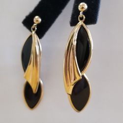 Earrings 14kt Yellow Gold And Onyx 