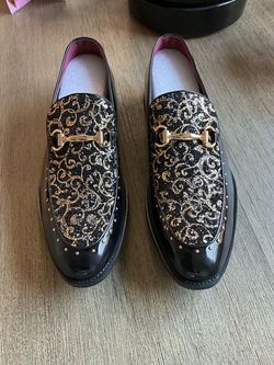 NEW Men’s Black & Gold Luxury-Style Loafers – Size 41 – US Size 8 - 8.1/2
