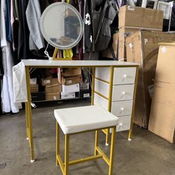 Built-in Outlets Makeup Desk Vanity Set Table With Chair And Drawers