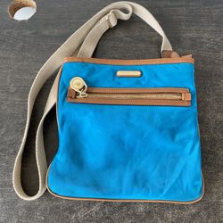MICHAEL KORS KEMPTON TEAL BLUE NYLON ZIP POCKET CROSS BODY HANDBAG PURSE TOTE