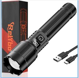 LED Flashlight Rechargeable 20000 High Lumens, Long Range & 12H Runtime | Super Bright Flashlights USB C, Stepless Dimming with LCD Display High Power