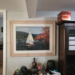 Print Of Boat And Landscape in the Fall.  Make Offers
