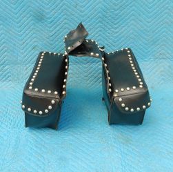 Vintage Throw Over Motorcycle Studded Leather Saddlebags Saddle Bags Harley Davidson Indian Honda Yamaha Suzuki Kawasaki Bobber Chopper Cruiser 004