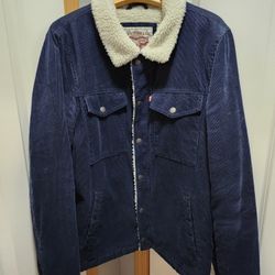 Levis Men's Trucker Corduroy Sherpa Lined Jacket small(like a M)size  Navy Blue Mens Fleece Coat