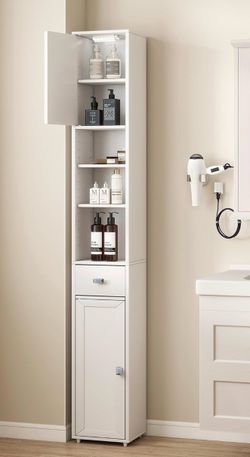 Tall Storage Cabinet, 7.9 Inch Narrow Bathroom Cabinet