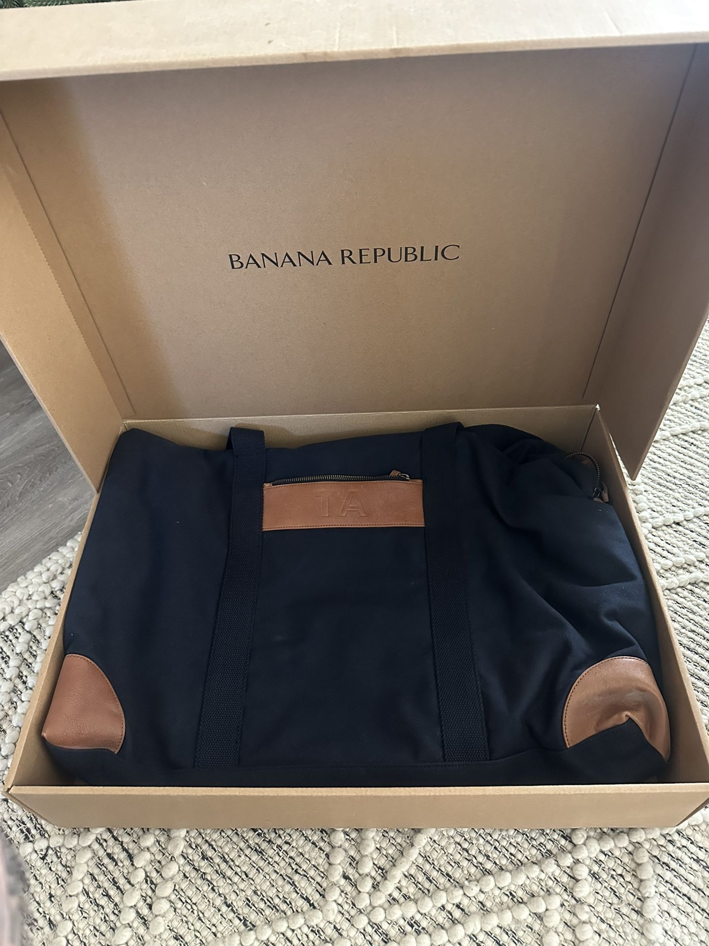 Banana Republic Brand New canvas travel bag 22x 15 with initials “TA”