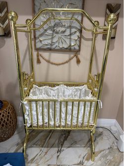 Vintage Brass Baby Bassinet / Crib – Beautiful Antique Nursery Piece