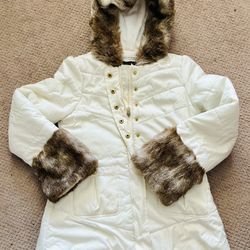 Like New, White Winter Jacket, Faux Fur, Hood, Girls Size 14